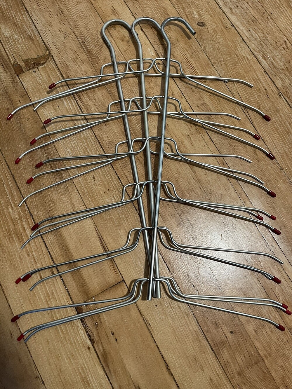 Lot 3 VTG Mid Century Metal Aluminum Wire 6 Tier Shirt Coat Space Saver Hangers